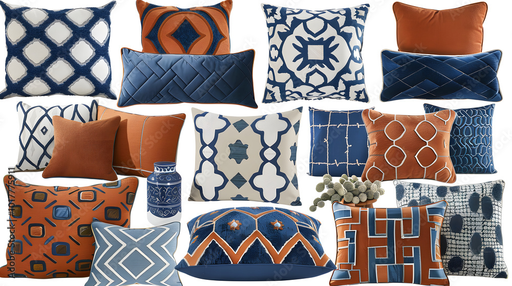 Fototapeta premium collection Set of different decor styles cushion or pillow on white background