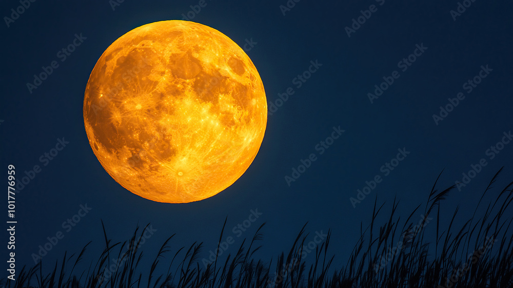 Fototapeta premium A very large yellow moon in a dark blue empty sky. Generated by artificial intelligence