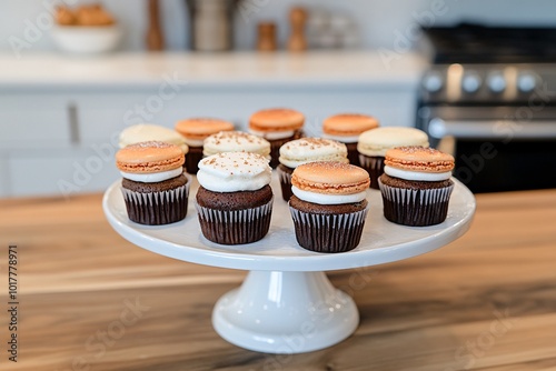 Delicious Cupcakes Displayed on White Stand photo