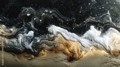 A painting of a wave with a lot of white and black colors