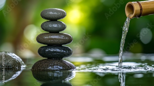 A series of rocks are stacked on top of each other in a body of water
