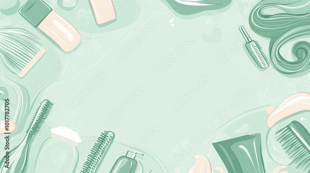 A green background with a variety of hair care products A green background with a variety of hair care products