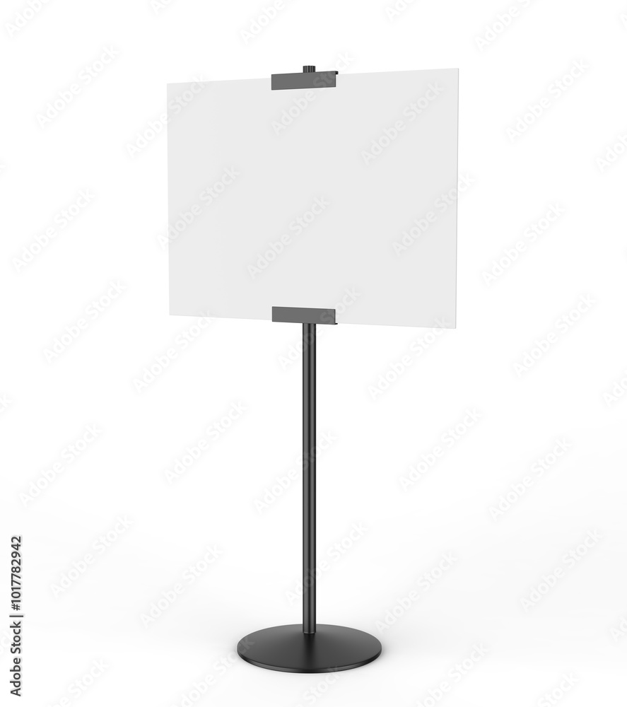 Blank Poster sign stand. Floor standing display realistic mockup. Adjustable pedestal with board, mock-up. 3d render illustration. Blank Poster sign stand. Floor standing display realistic mockup. Adjustable pedestal with board, mock-up. 3d render illustration.