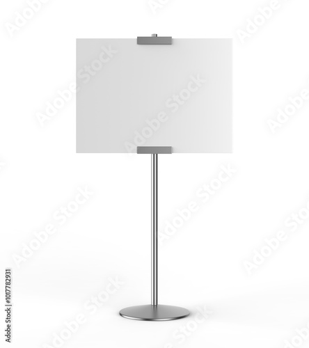 Blank Poster sign stand. Floor standing display realistic mockup. Adjustable pedestal with board, mock-up. 3d render illustration. photo