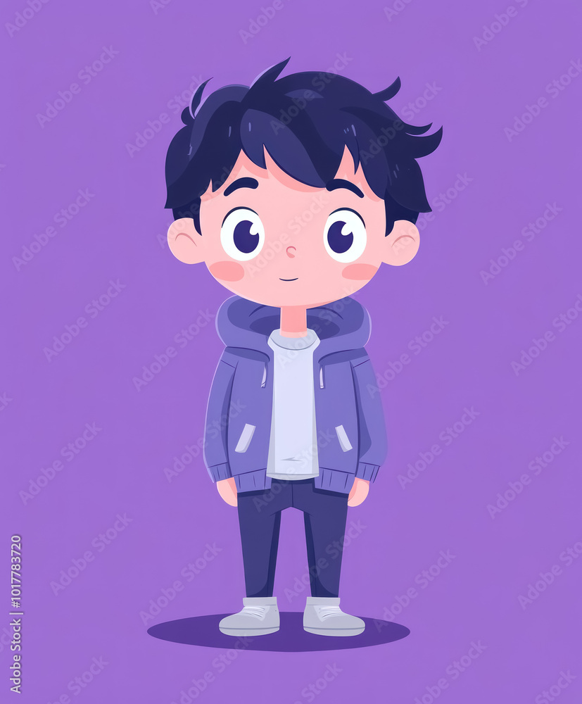 adorable animated boy character in casual purple hoodie adorable animated boy character in casual purple hoodie