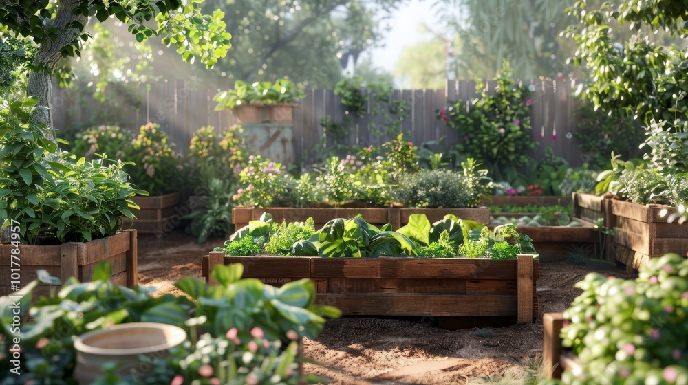Blooming Diversity Vibrant Garden Raised Beds in Sunlit Oasis Blooming Diversity Vibrant Garden Raised Beds in Sunlit Oasis