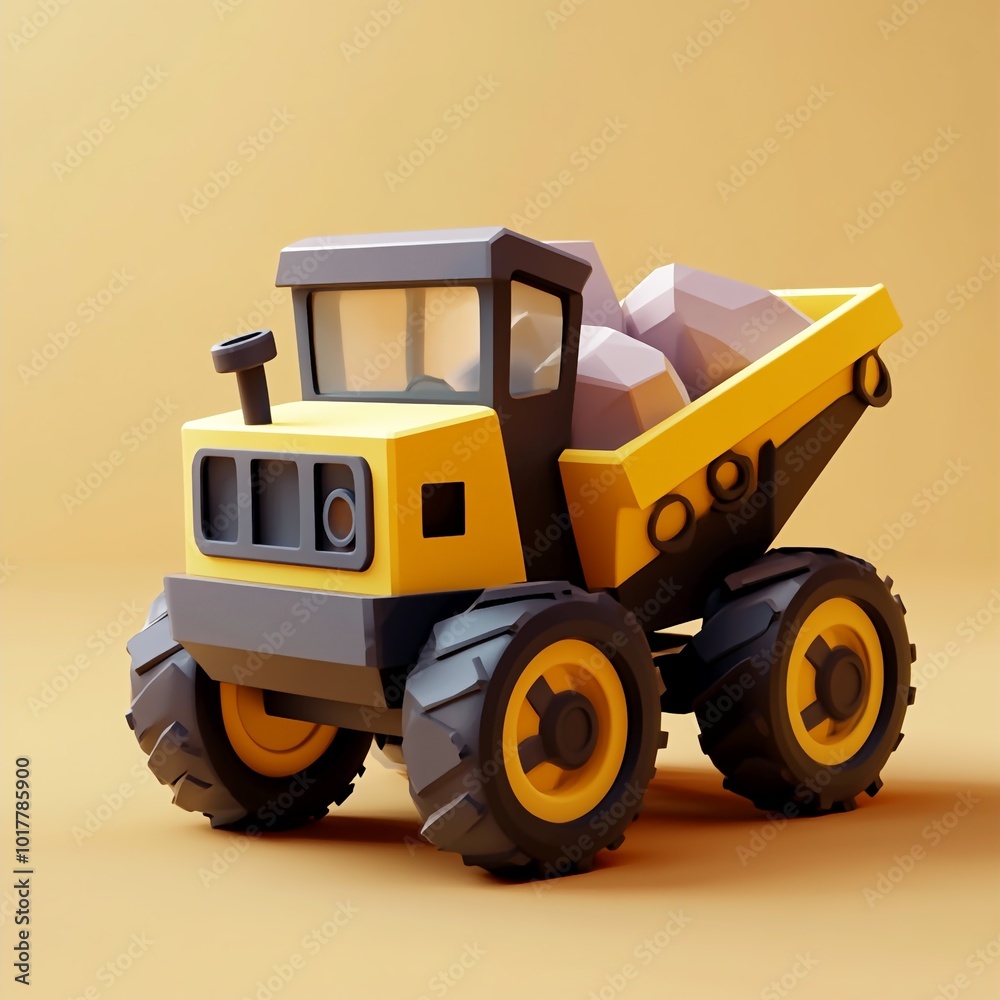 Obraz premium 3D Mining Cart Icon: Ore Transport Vehicle Illustration Logo