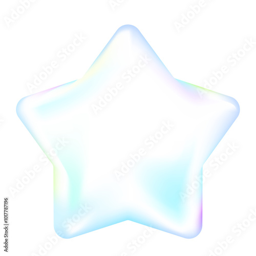 真珠色に輝く星形。シャボン玉、水、パール、金属のような質感のグラデーションメッシュのベクターイラスト。