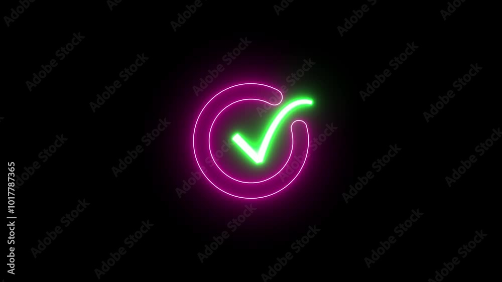 Tick mark animated on the rectangle box. successful symbol, check mark, tick mark. Neon tick mark icon Tick mark animated on the rectangle box. successful symbol, check mark, tick mark. Neon tick mark icon