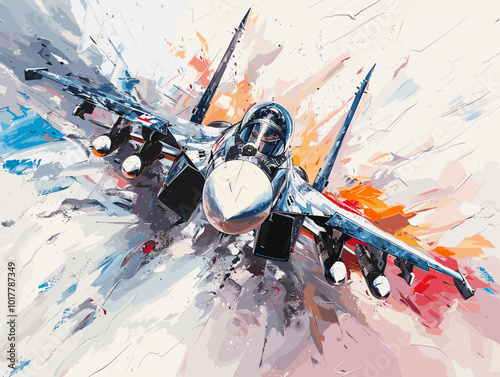 Fighter jet fighter jet aircraft illustration painting background. Military jet fighter jet in flight.
