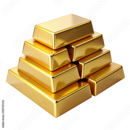 gold bar stacking isolated on transparent background photo