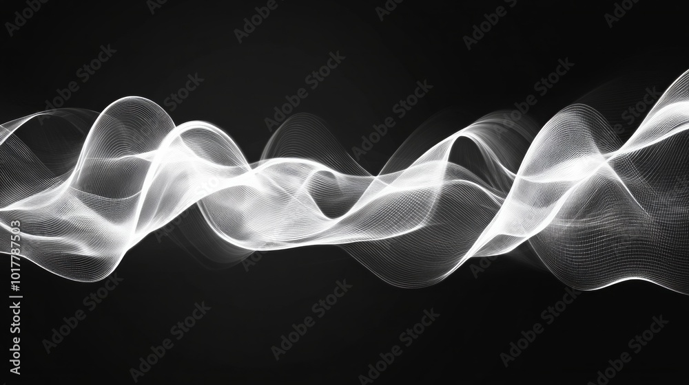 A long, white wave is shown on a black background A long, white wave is shown on a black background