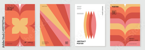 Collection of 70s color gradient poster background vector. Set of retro wall decoration, groovy, trippy, geometric shape. Vintage hippie wall art for interior, decorative, banner, cover, card.