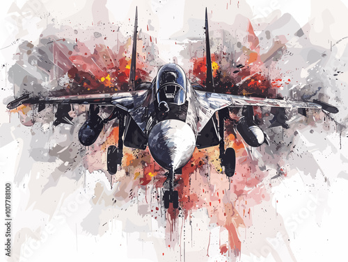 Fighter jet fighter jet aircraft illustration painting background. Military jet fighter jet in flight.