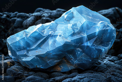 Detailed Afghanite stone resting on black velvet with captivating cinematic low key lighting photo