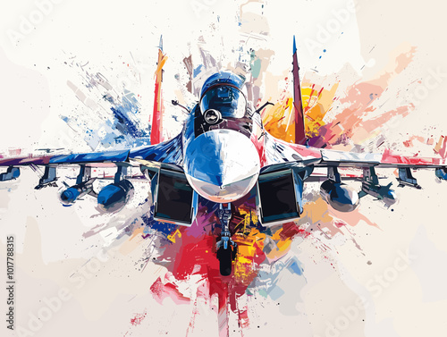 Fighter jet fighter jet aircraft illustration painting background. Military jet fighter jet in flight.