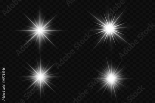 Set of light effects and glare. Explosion of star and light.