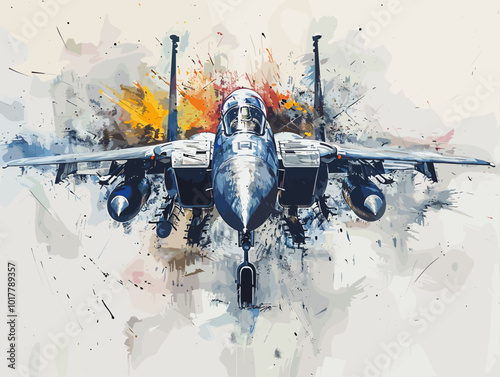 Fighter jet fighter jet aircraft illustration painting background. Military jet fighter jet in flight.