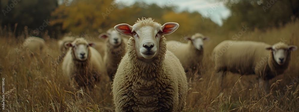 Obraz premium A herd of sheep in the dutch countryside