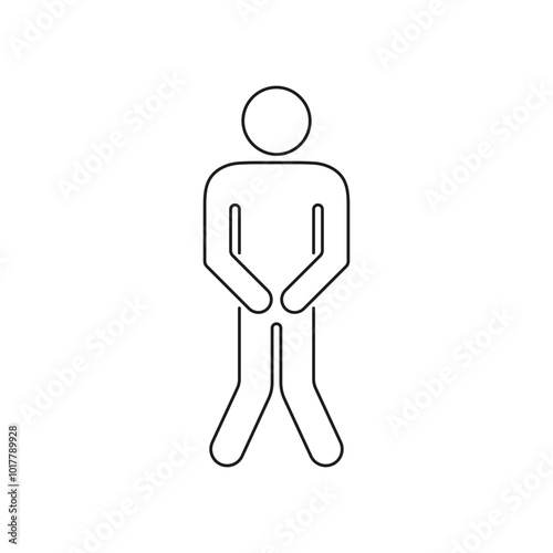 Restroom Urgency Line Icon. Man Standing with Pee Pose Outline Sign. Toilet Urgency Symbol. Editable Stroke. Isolated Vector Illustration