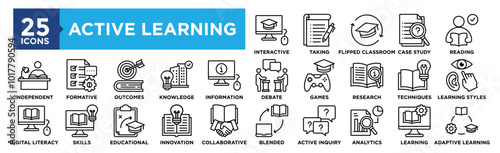 Active Learning icon collection set. Containing design education, learning, school, development, classroom, activity
