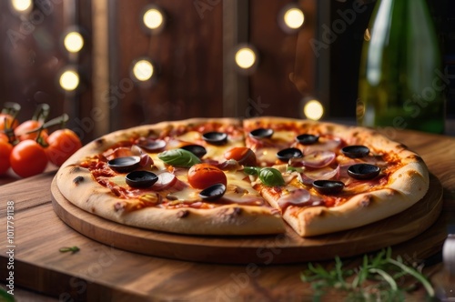 Pizza with Olives and Ham