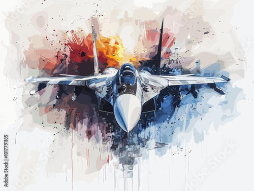 Fighter jet fighter jet aircraft illustration painting background. Military jet fighter jet in flight.