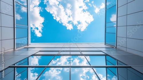 Modern architecture that serves as a 'window to heaven,' featuring expansive glass panels that create a sense of openness and connection to the sky.  photo