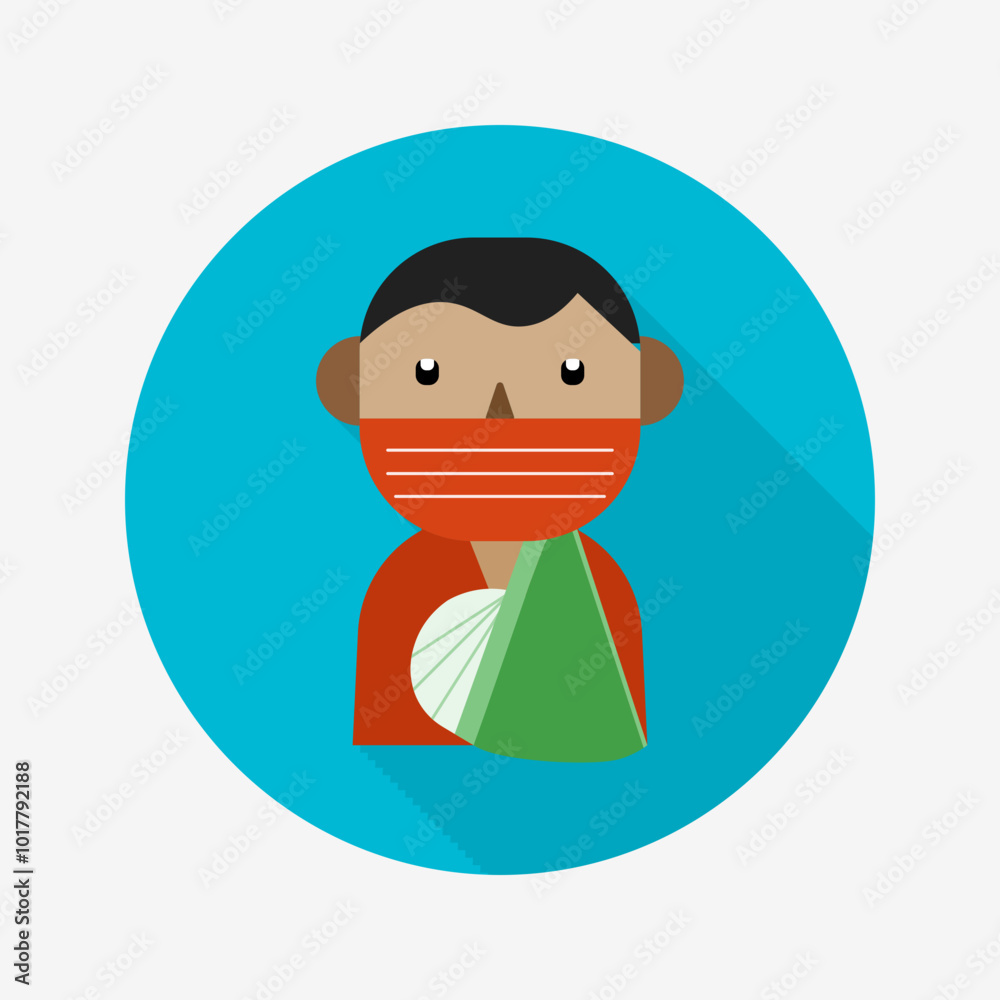 Injury flat icon isolated on circular colored background with long shadow. For sign, symbol, infographics, presentation or web graphics. Injury flat icon isolated on circular colored background with long shadow. For sign, symbol, infographics, presentation or web graphics.