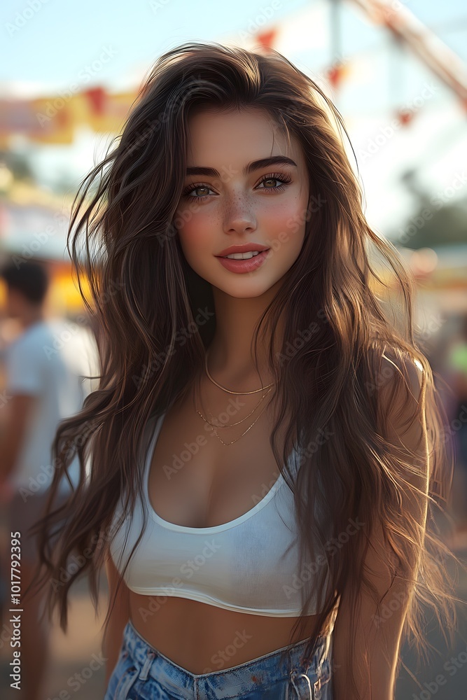 Beautiful young woman smiling at festival Beautiful young woman smiling at festival