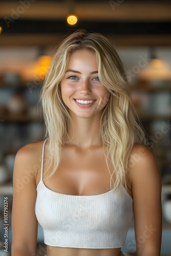 Smiling woman in casual summer outfit 