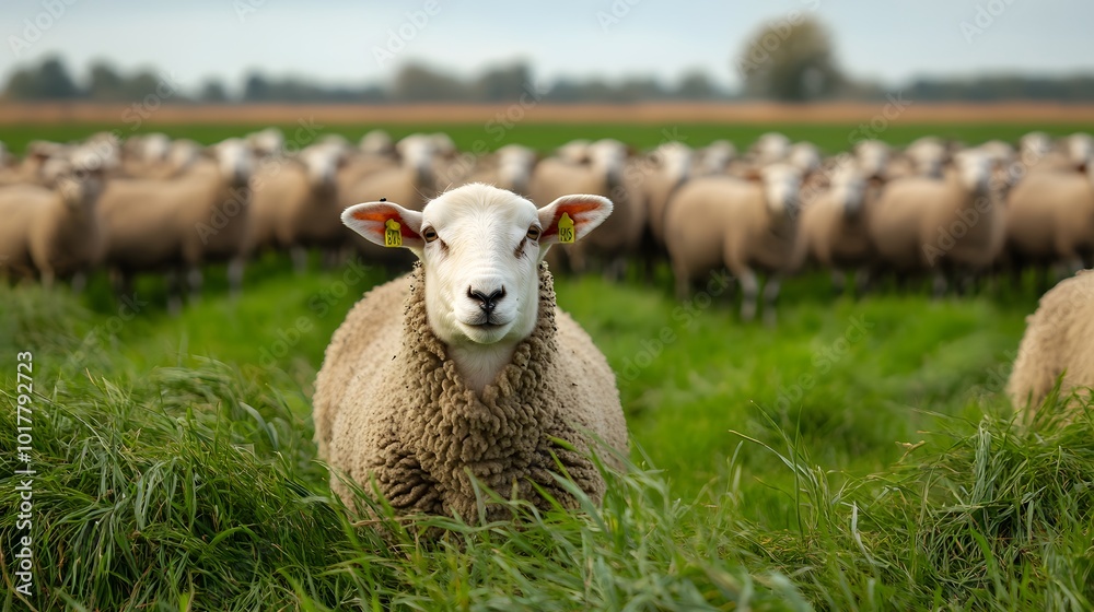 Fototapeta premium A herd of sheep in the dutch countryside