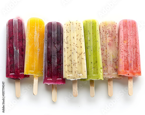 various colorful popsicles, isolated on white background