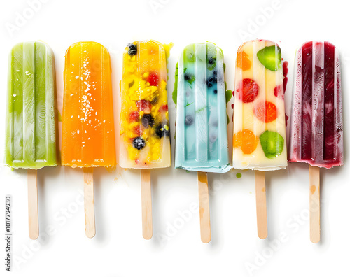 various colorful popsicles, isolated on white background