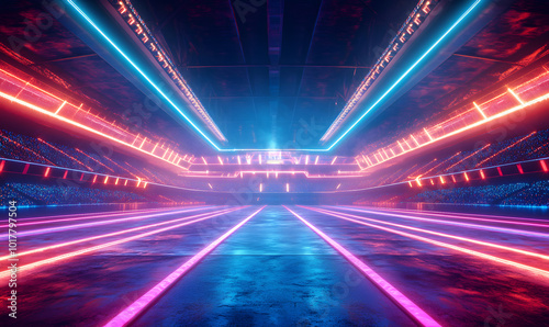 Dynamic Neon Football Action with Futuristic Geometric Patterns and Vibrant Light Trails for High-Energy Sports Advertising Backgrounds