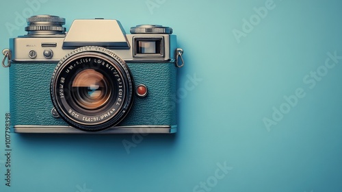 Vintage Camera on Blue Background