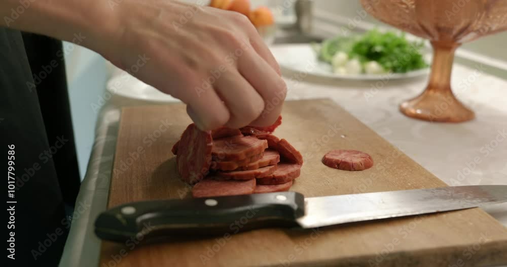 Single Man Cooking at Kitchen Preparing Food for  Breakfast or Dinner. Slow motion 60fps 4K 10-bit