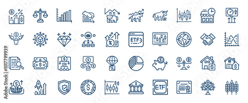 financial investment themed icons graphs charts money bulls bears