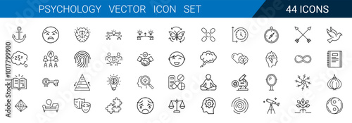 psychology scientific study human mind functions themed icon collection, memory motivation personality learning