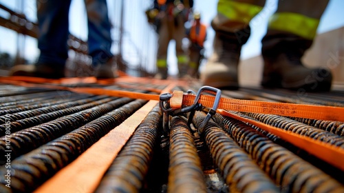 Safety harnesses and equipment used on a construction site. photo