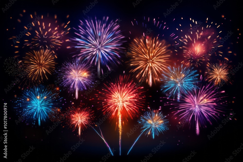 Happy New Year: A Dazzling Display of Festive Fireworks Exploding in the Night Sky, generative ai Happy New Year: A Dazzling Display of Festive Fireworks Exploding in the Night Sky, generative ai