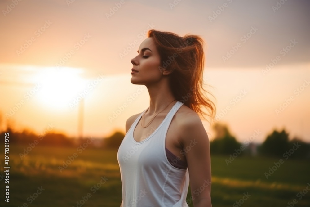 A serene woman practices yoga at sunset, embracing harmony and inner peace amidst the tranquil beauty of nature. A serene woman practices yoga at sunset, embracing harmony and inner peace amidst the tranquil beauty of nature.