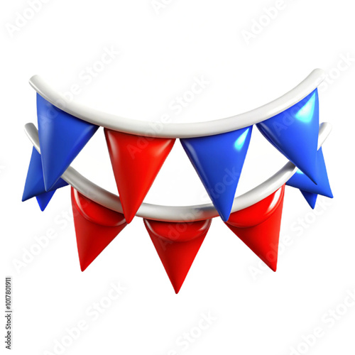 Festive bunting flags blue and red 3d cartoon style illustration