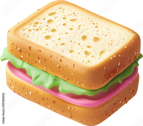 Delicious sandwich with layers of bread, lettuce, and ham. Tasty and fresh meal illustration, perfect for food-related projects, menus, or recipe designs. Vector illustration