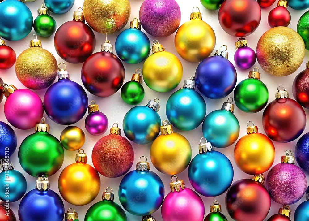 Seamless Pattern of Multicolored Christmas Tree Balls on White Background for Holiday Decor Seamless Pattern of Multicolored Christmas Tree Balls on White Background for Holiday Decor