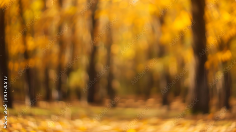 Obraz premium The background is an autumn park, a blurred backdrop of yellow trees