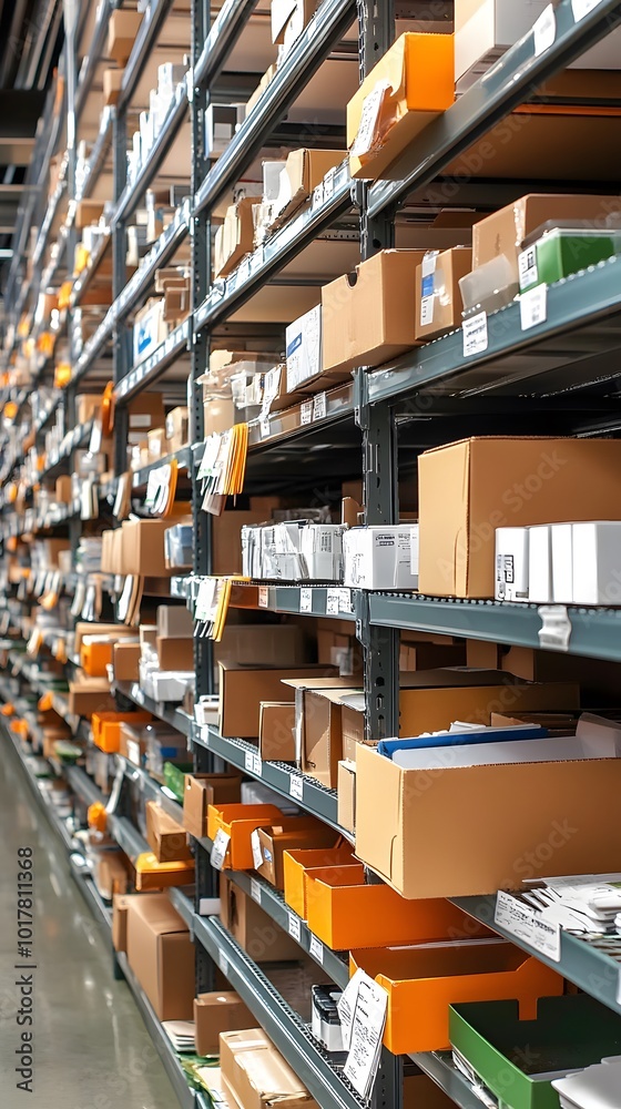 Warehouse Shelf with Boxes and Bins. Warehouse Shelf with Boxes and Bins.
