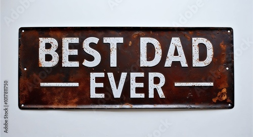 best dad ever lettering on antique rugged rusty metal sign on plain white background