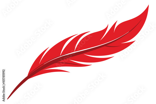 Elegant red feather, illustration on white background.