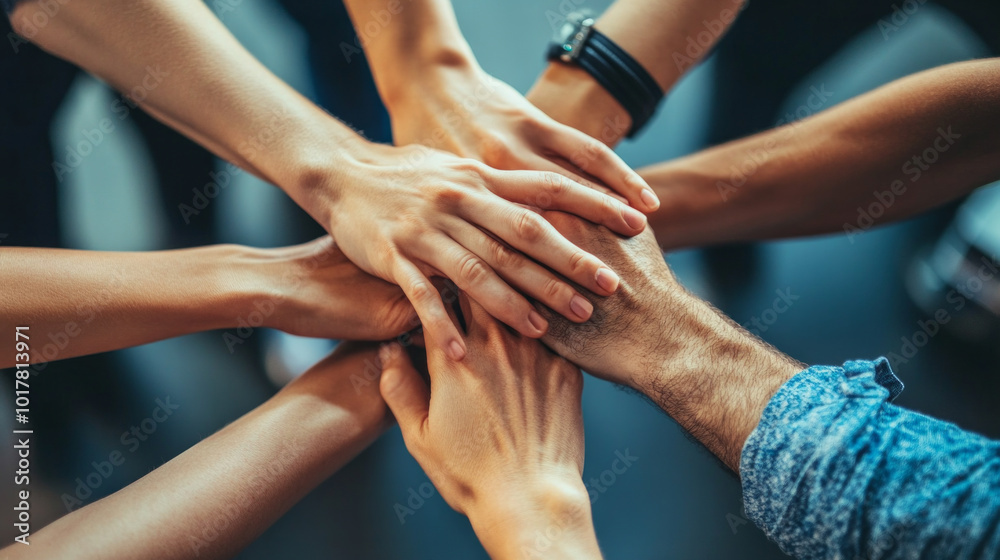 A group of people are holding hands in a circle A group of people are holding hands in a circle